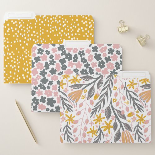 Modern Pink and Yellow Floral Pattern File Folder