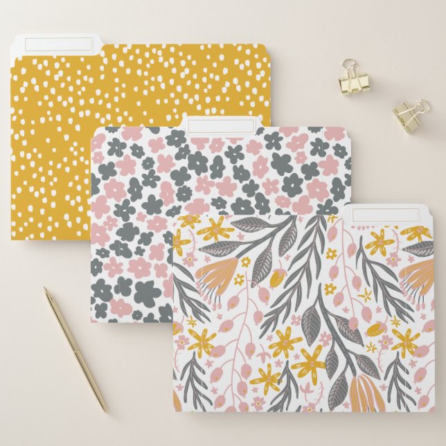 Modern Pink and Yellow Floral Pattern File Folder (Set)