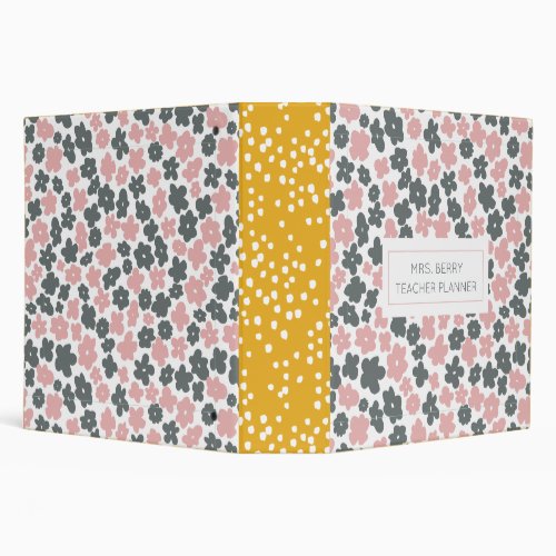 Modern Pink and Yellow Floral Teacher 3 Ring Binder