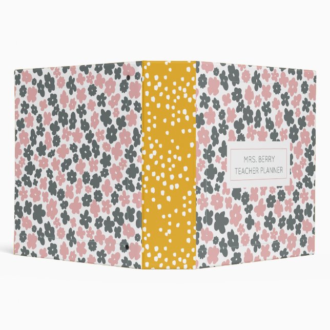 Modern Pink and Yellow Floral Teacher 3 Ring Binder (Background)