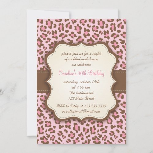Modern Pink Animal Print Girly Birthday Party Announcements