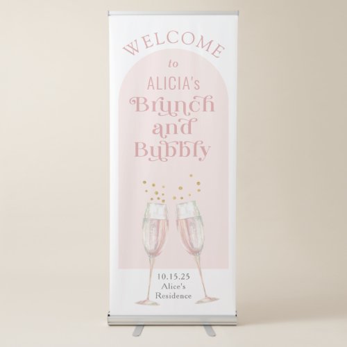 Modern pink arch brunch and bubbly welcome sign