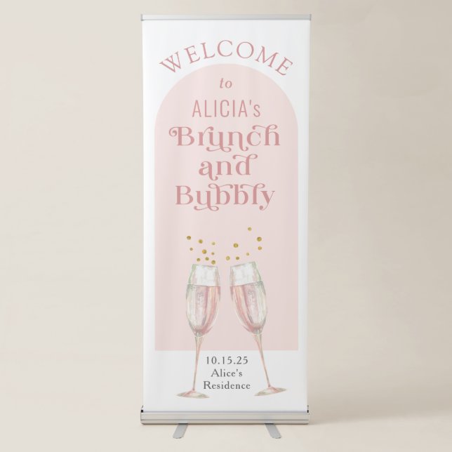 Modern pink arch brunch and bubbly welcome sign (Front)
