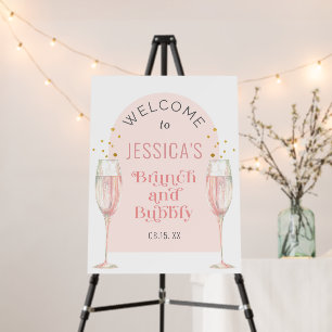 Modern pink arch Brunch & bubbly welcome sign