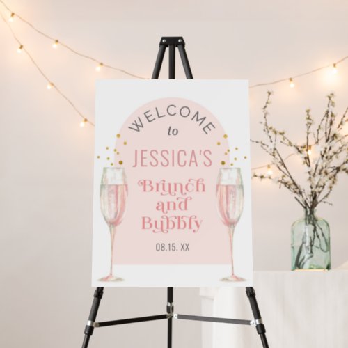 Modern pink arch Brunch  bubbly welcome sign