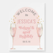 Modern pink arch Brunch & bubbly welcome sign (Front)