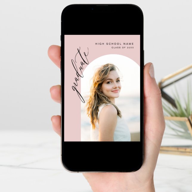 Modern Pink Arch Graduate Simple Photo Graduation  Announcement (Front Digital)