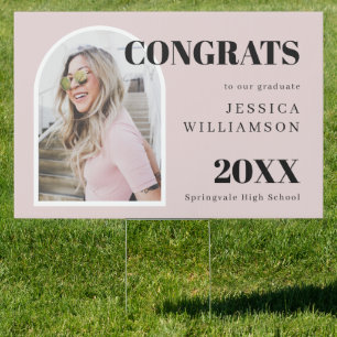 Modern Pink Arch Photo Congrats Graduation Yard Sign