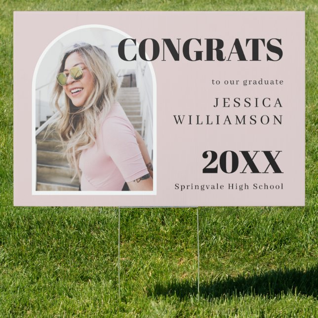 Modern Pink Arch Photo Congrats Graduation Yard Sign (Insitu)