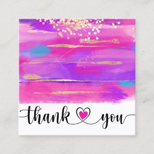 modern pink art brush thank you for your order square business card