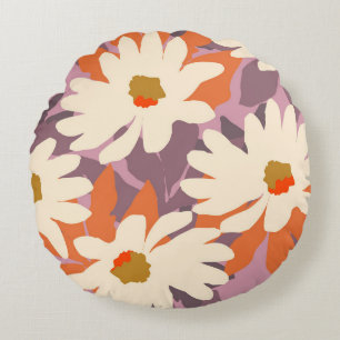 Modern Pink Artistic Daisies Nature Home Decor Round Pillow