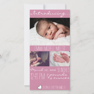 Modern Pink Baby Birth Announcement Photo Card
