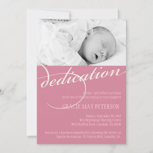 Modern Pink Baby Girl Dedication Invitation