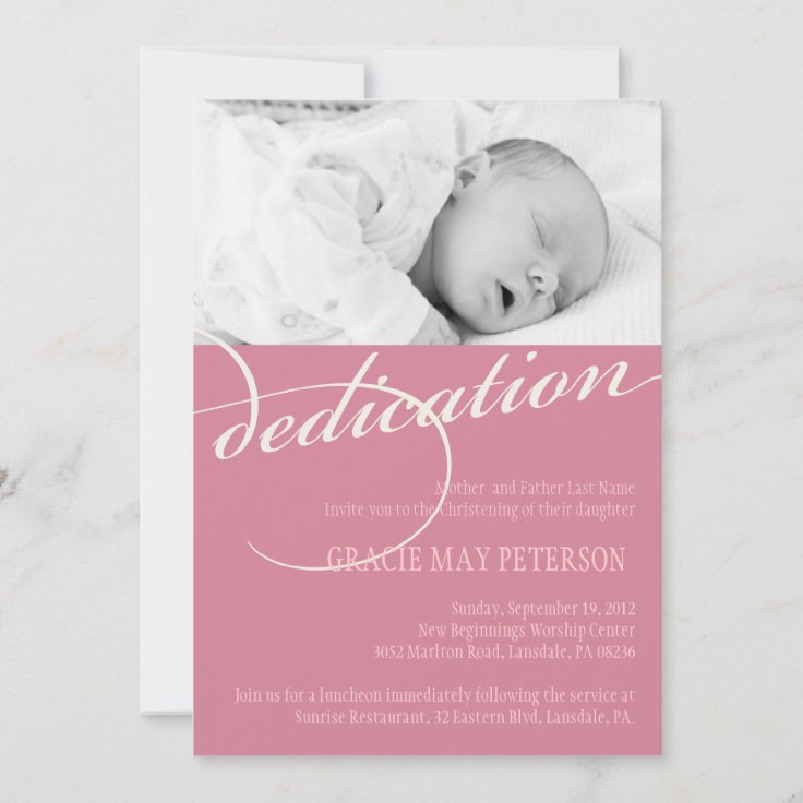 Modern Pink Baby Girl Dedication Invitation | Zazzle