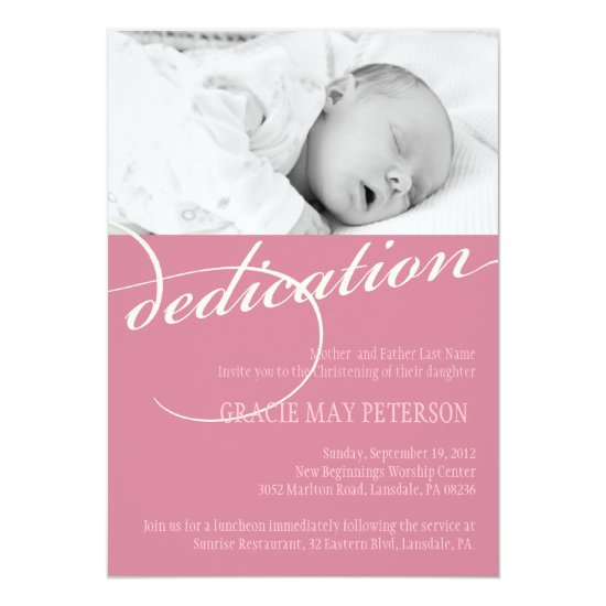 Modern Pink Baby Girl Dedication Invitation