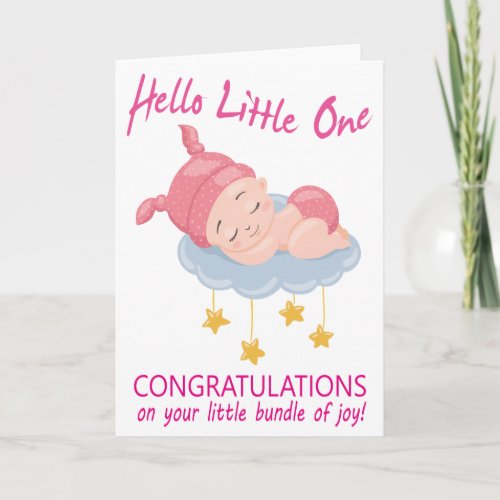 Modern Pink Baby Girl I New Baby Congratulations Card