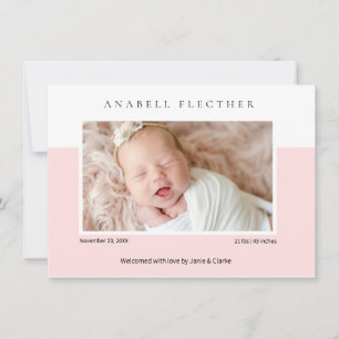 Modern Pink Baby Girl Photo Birth  Announcement