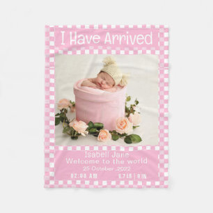 Modern Pink Baby Girl Photo Birth Announcement Fleece Blanket