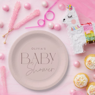 Modern Pink Baby Girl Shower Party Paper Plates