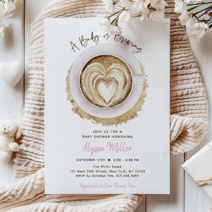 Modern Pink Baby Is Brewing Coffee Baby Shower Invitation