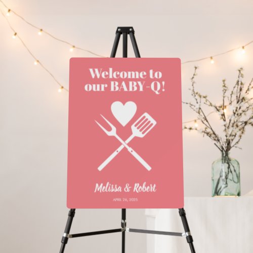 Modern Pink BABY_Q BBQ Baby Shower Welcome Sign