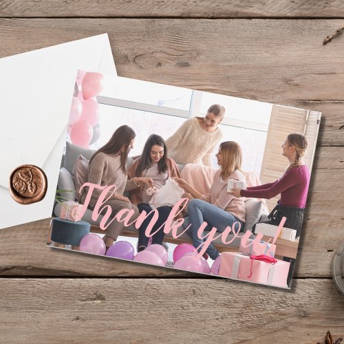 Modern Pink Baby Shower Photo  Thank You Card