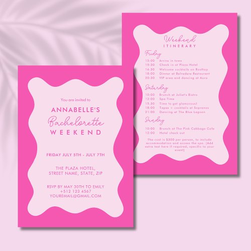Modern Pink Bachelorette Itinerary Wavy Invitation