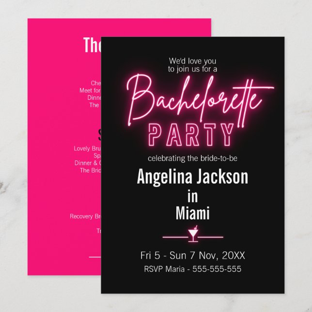 Modern Pink Bachelorette Party Weekend Itinerary Invitation (Front/Back)