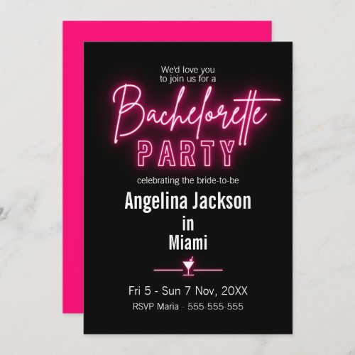Modern Pink Bachelorette Party Weekend Itinerary Invitation