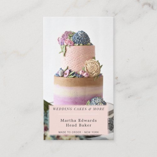 Modern pink bakery rustic wedding cake photography business card