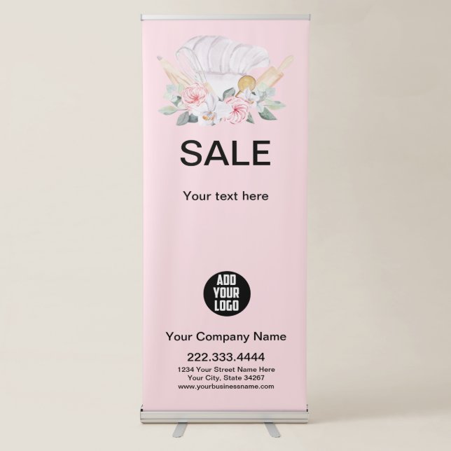 Modern Pink Baking and Cooking Sale Retractable Ba Retractable Banner (Front)