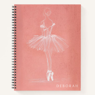 Modern Pink Ballerina Sketch Custom Name Notebook