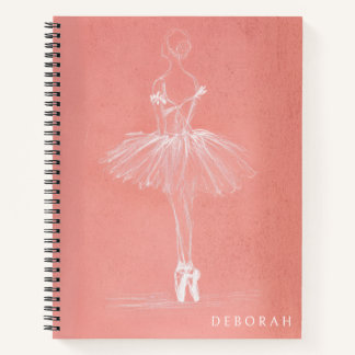 Modern Pink Ballerina Sketch Custom Name Notebook
