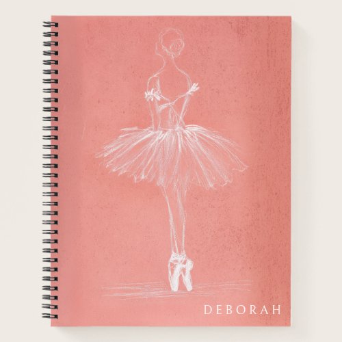 Modern Pink Ballerina Sketch Custom Name Notebook Modern Pink Ballerina Sketch Custom Name Notebook