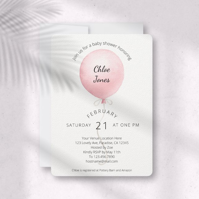 Modern Pink Balloon Baby Shower Invitation (Creator Uploaded)