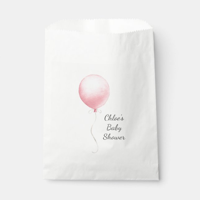 Modern Pink Balloon Girl Baby Shower Favor Bag (Front)