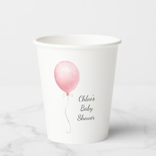 Modern Pink Balloon Girl Baby Shower Paper Cups