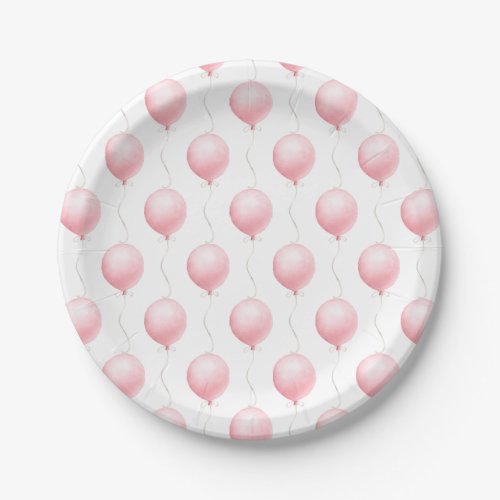 Modern Pink Balloon Girl Baby Shower Paper Plates