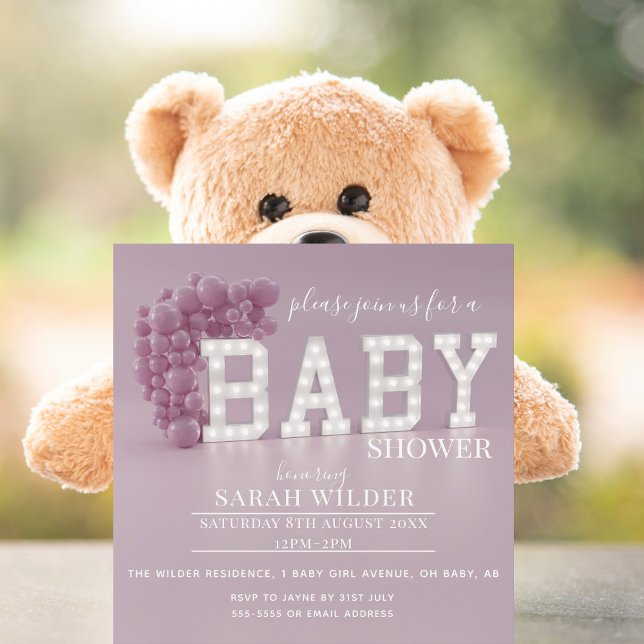 Modern Pink Balloon Square Baby Shower Invitation (Add your details and start blowing up the balloons for your pink baby shower)
