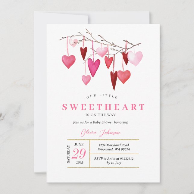 Modern Pink Balloon Valentine Baby Shower Invite  (Front)