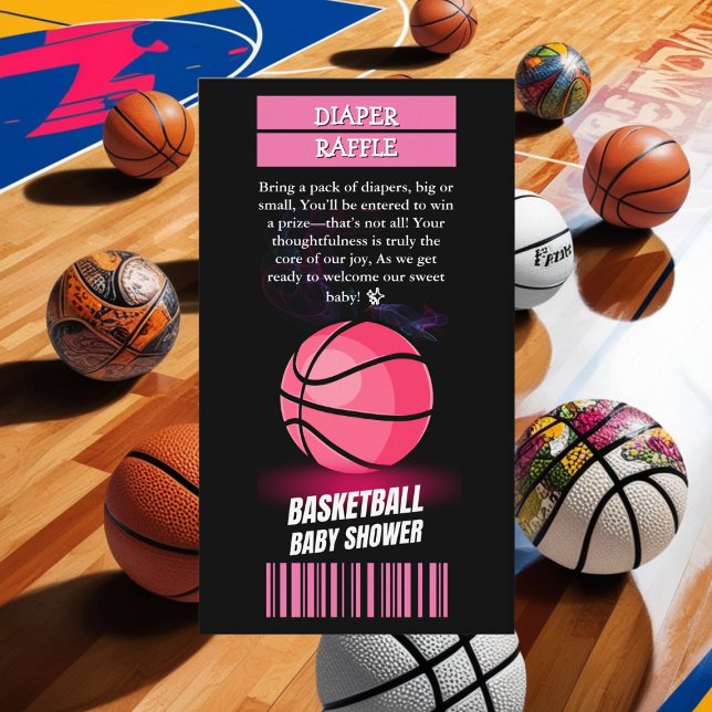 Modern Pink Basketball Ticket Ball Baby Shower Enclosure Card (Creator Uploaded)