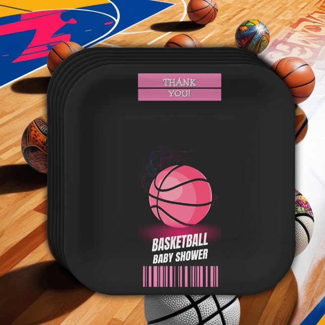 Modern Pink Basketball Ticket Ball Baby Shower Paper Plates (Creator Uploaded)