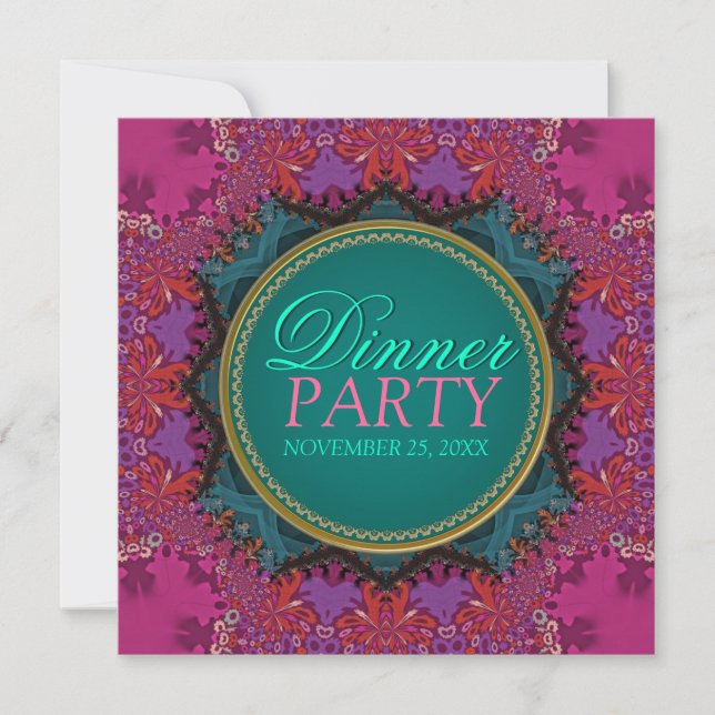 Modern Pink Batik Dinner Party Invitation (Front)