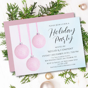 Modern Pink Baubles Corporate Christmas Invitation