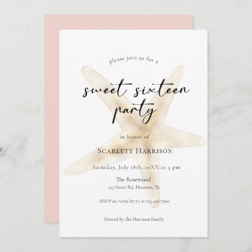 Modern Pink Beach Sweet Sixteen Party Invitation