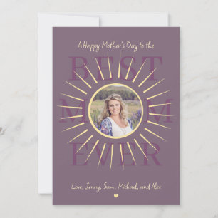Modern pink best mom ever Mother's Day purple card