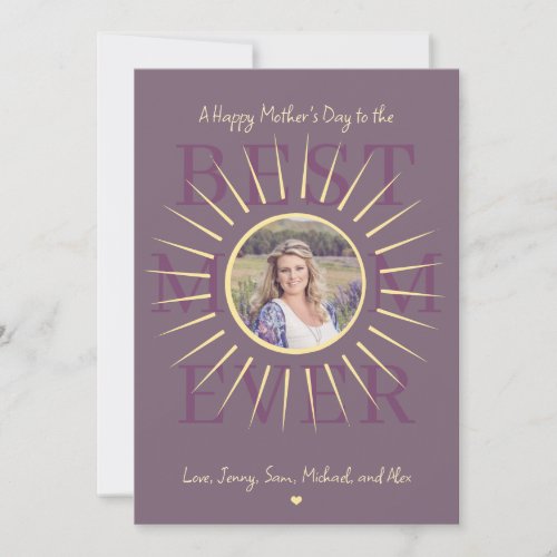 Modern pink best mom ever Mothers Day purple card