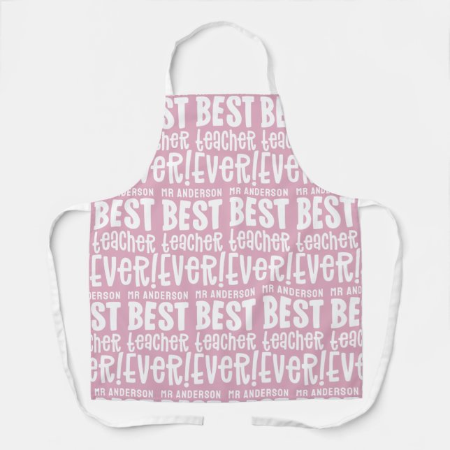 Modern pink best teacher typography gift apron (Front)
