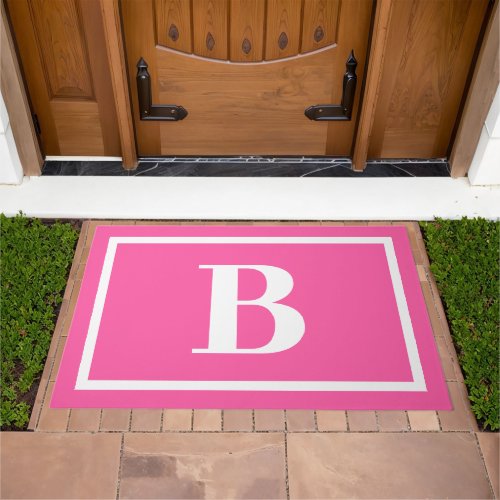 Modern Pink Big Bold Monogram Letter Outdoor Doormat