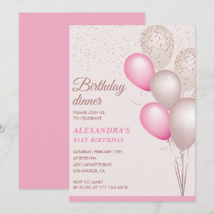 Modern Pink Birthday dinner 81st birthday Invitation
